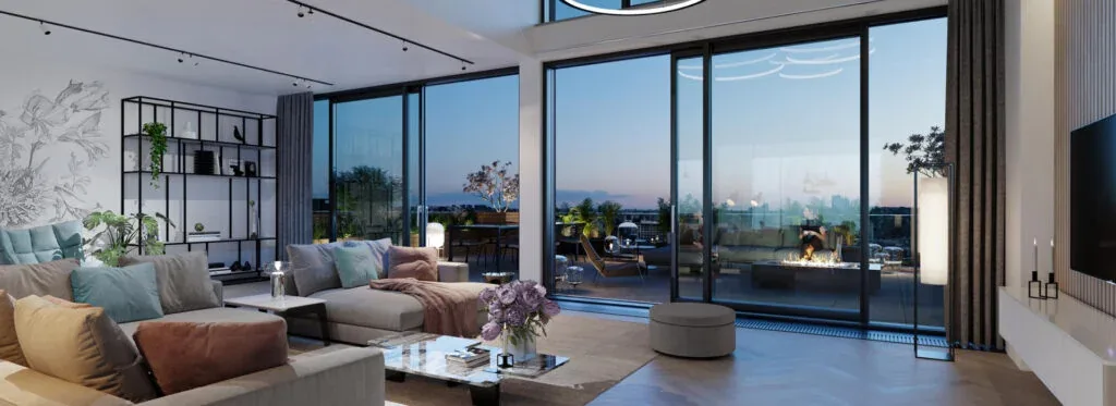 Experion Cascades — living room opening onto a wide balcony